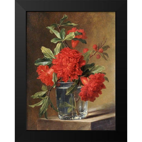 Red Carnations and a Sprig of Berries Black Modern Wood Framed Art Print by Van Spaendonck, Gerard
