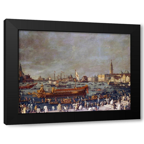 The Doge In The Bucintoro Black Modern Wood Framed Art Print by Venetian School