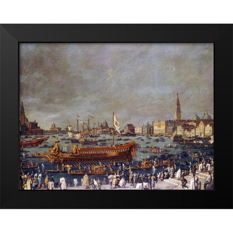 The Doge In The Bucintoro Black Modern Wood Framed Art Print by Venetian School