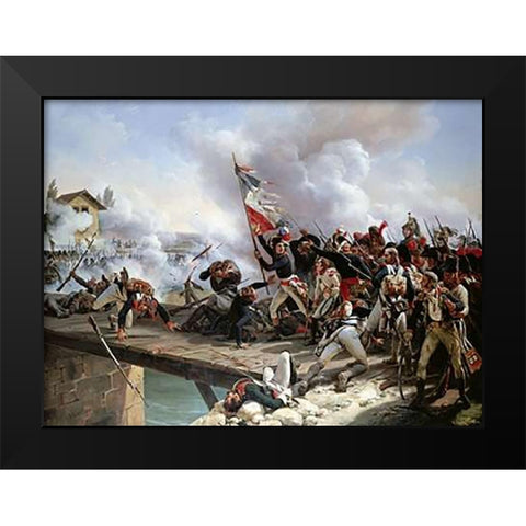 La Bataille Du Pont dArcole Black Modern Wood Framed Art Print by Horace Vernet, Emile Jean
