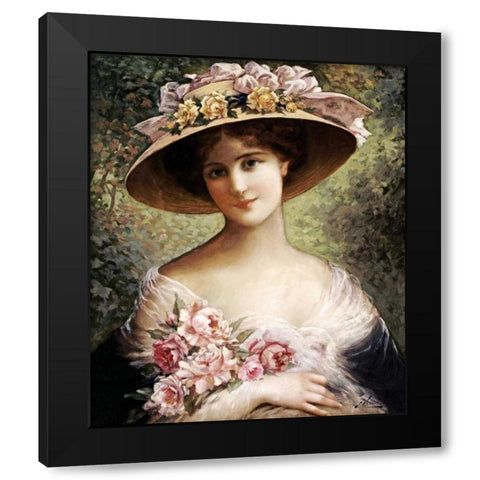 The Fancy Bonnet Black Modern Wood Framed Art Print by Vernon, Emile