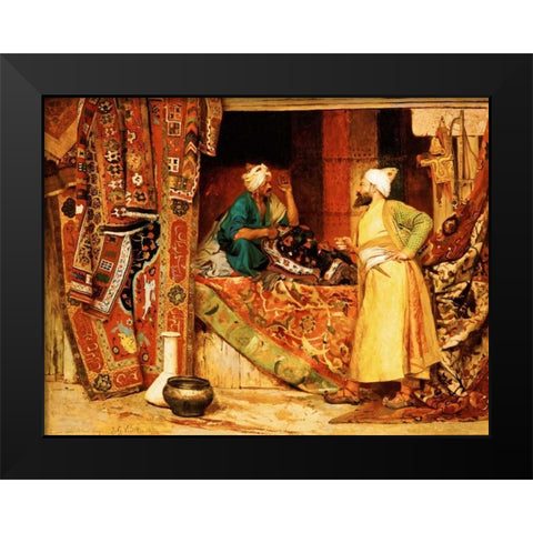 Carpet Seller Black Modern Wood Framed Art Print by Vibert, Jean Georges