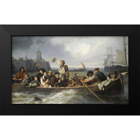 Emigration To America Black Modern Wood Framed Art Print by Vokmar, Antonie