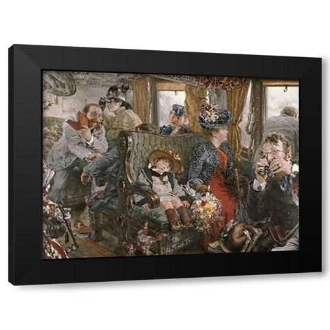 On The Train, Observed From Life Black Modern Wood Framed Art Print by Von Menzel, Adolf
