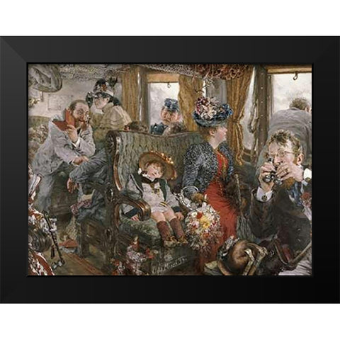 On The Train, Observed From Life Black Modern Wood Framed Art Print by Von Menzel, Adolf