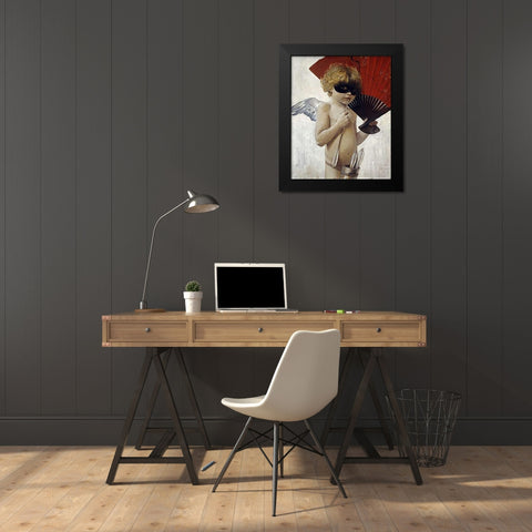 Cupid at The Masked Ball Black Modern Wood Framed Art Print by Von Stuck, Franz