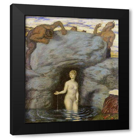 Quellnymphe Von Faunen Belauscht Black Modern Wood Framed Art Print by Von Stuck, Franz