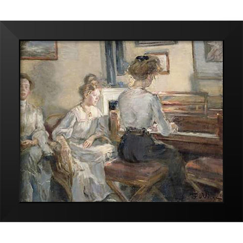 Evening Music Black Modern Wood Framed Art Print by Hermann Von Uhde, Fritz Karl