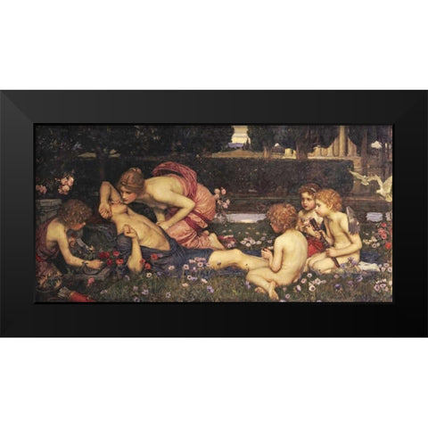 The Awakening of Adonis Black Modern Wood Framed Art Print by Waterhouse, John William