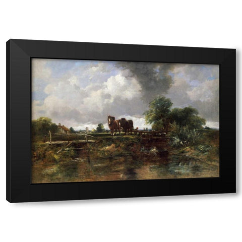 A Wooded River Landscape Black Modern Wood Framed Art Print with Double Matting by Watts, Frederick Waters