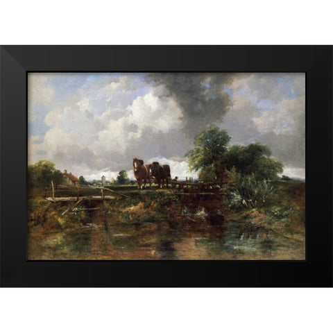 A Wooded River Landscape Black Modern Wood Framed Art Print by Watts, Frederick Waters