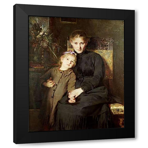 A Mother and Daughter In An Interior Black Modern Wood Framed Art Print with Double Matting by Wegmann, Bertha
