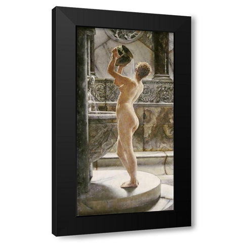The Bath Black Modern Wood Framed Art Print with Double Matting by Weguelin, John Richard