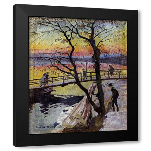 The Footbridge, Lidingobron Black Modern Wood Framed Art Print with Double Matting by Wilhelmson, Carl Wilhelm