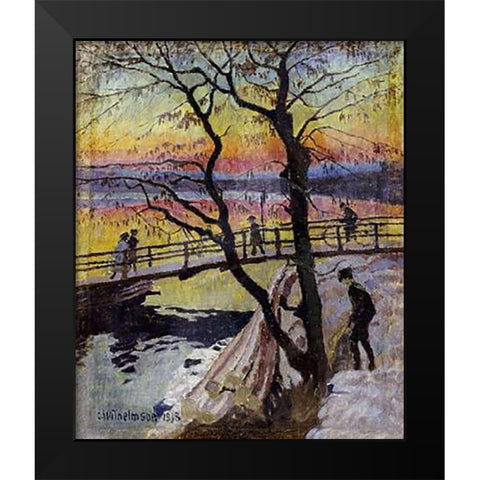 The Footbridge, Lidingobron Black Modern Wood Framed Art Print by Wilhelmson, Carl Wilhelm
