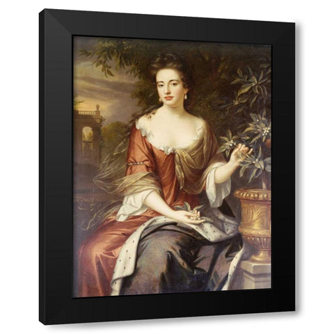 Portrait of Queen Mary II Black Modern Wood Framed Art Print with Double Matting by Wissing, William