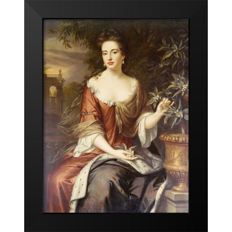 Portrait of Queen Mary II Black Modern Wood Framed Art Print by Wissing, William