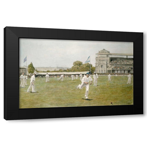 Cricket at Lords Black Modern Wood Framed Art Print by Wollen, W.B.