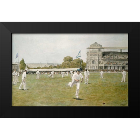 Cricket at Lords Black Modern Wood Framed Art Print by Wollen, W.B.