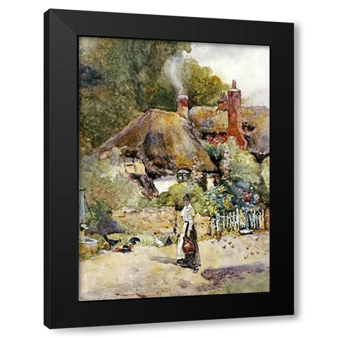 Old Cottage at Sutton Courtney, Berkshire Black Modern Wood Framed Art Print with Double Matting by Woodlock, David