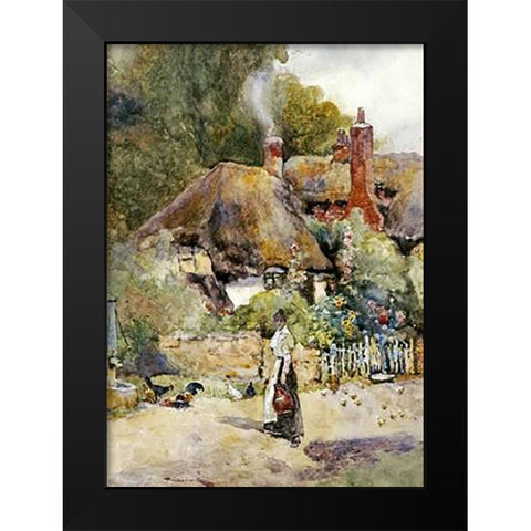 Old Cottage at Sutton Courtney, Berkshire Black Modern Wood Framed Art Print by Woodlock, David