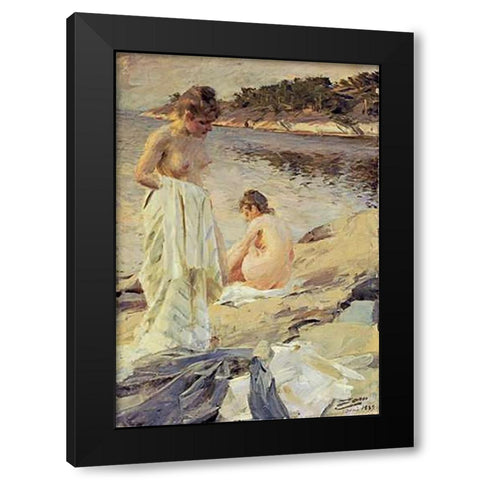 Les Baigneuses Black Modern Wood Framed Art Print with Double Matting by Zorn, Anders Leonard
