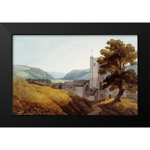 From The Churchyard at Dulverton, Somerset Black Modern Wood Framed Art Print by Abbott, John White