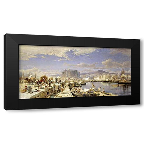 The Harbour of Naples Black Modern Wood Framed Art Print with Double Matting by Aerni, Franz Theodor