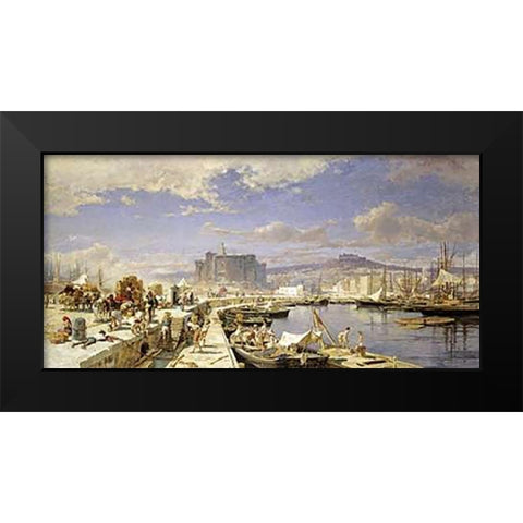 The Harbour of Naples Black Modern Wood Framed Art Print by Aerni, Franz Theodor