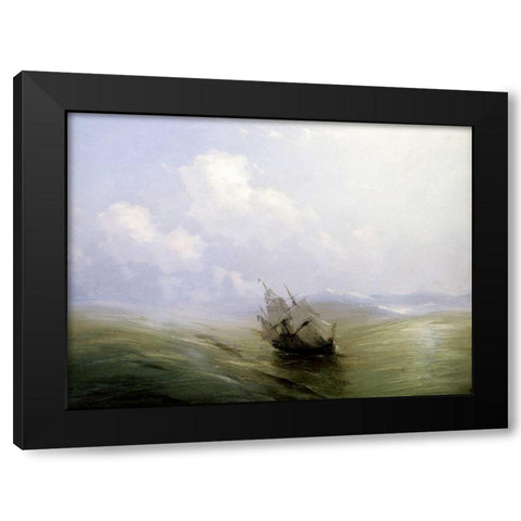 A Sailing Boat In a Heavy Swell Black Modern Wood Framed Art Print with Double Matting by Aivasowsky, Ivan Konstantinovich