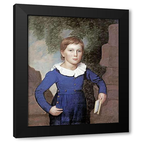 Portrait of a Boy Black Modern Wood Framed Art Print with Double Matting by American School