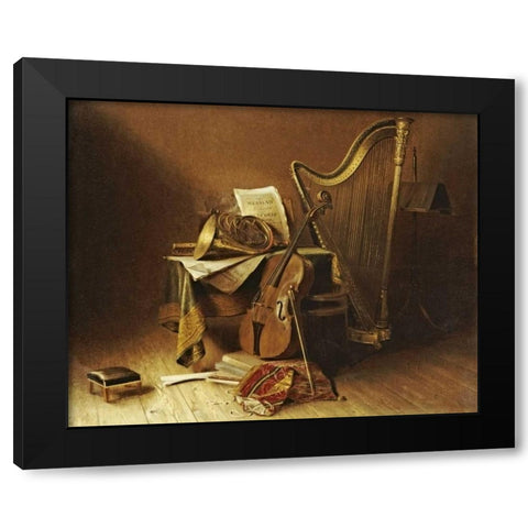 Still Life With Musical Instruments Black Modern Wood Framed Art Print with Double Matting by American School