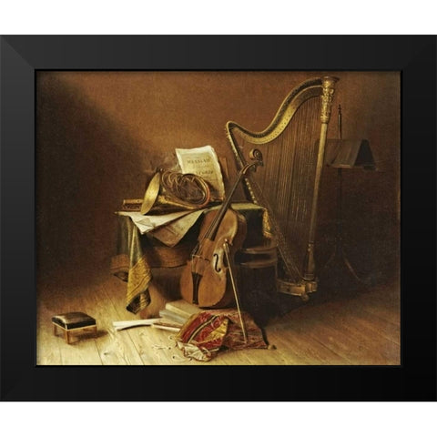 Still Life With Musical Instruments Black Modern Wood Framed Art Print by American School