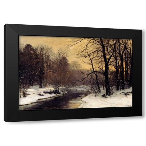 A Winter River Landscape Black Modern Wood Framed Art Print with Double Matting by Anderson-Lundby, Anders