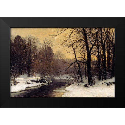 A Winter River Landscape Black Modern Wood Framed Art Print by Anderson-Lundby, Anders