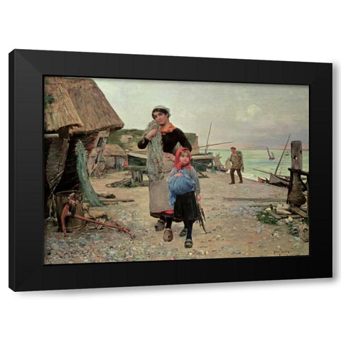 Fisherfolk Returning With Their Nets Black Modern Wood Framed Art Print by Bacon, Henry