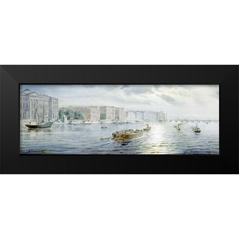 The Winter Palace From The River Neva, St. Petersburg Black Modern Wood Framed Art Print by Balunin, Mikhail Abramovich