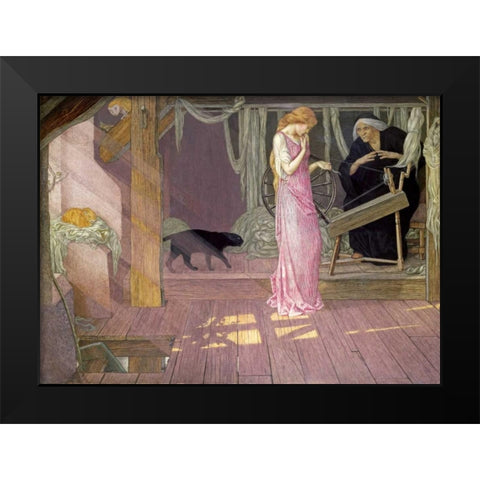 Sleeping Beauty: The Princess Pricks Her Finger Black Modern Wood Framed Art Print by Batten, John Dickson