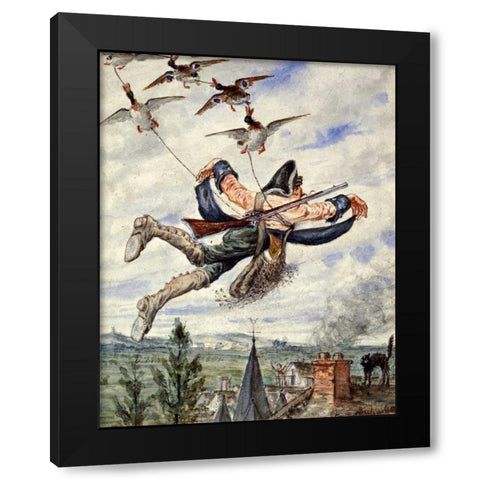 Illustrations For The Adventures of Baron Munchausen Black Modern Wood Framed Art Print by Bichard, Alphonse Adolf