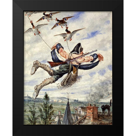Illustrations For The Adventures of Baron Munchausen Black Modern Wood Framed Art Print by Bichard, Alphonse Adolf