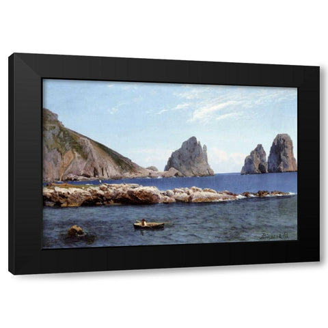 Rowing Off The Rocks Black Modern Wood Framed Art Print by Bierstadt, Albert