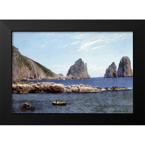 Rowing Off The Rocks Black Modern Wood Framed Art Print by Bierstadt, Albert
