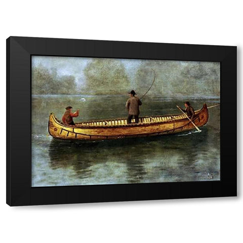 Fishing From a Canoe Black Modern Wood Framed Art Print with Double Matting by Bierstadt, Albert
