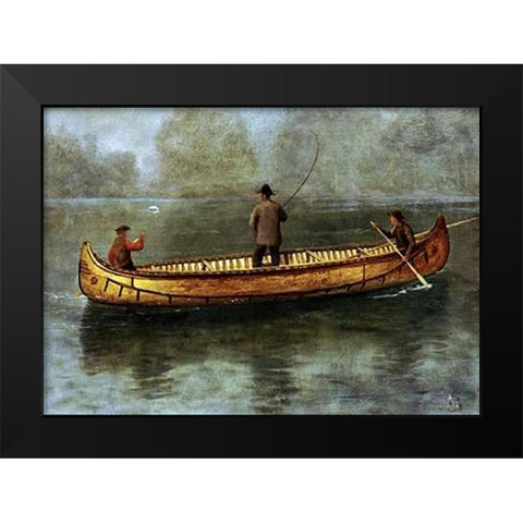 Fishing From a Canoe Black Modern Wood Framed Art Print by Bierstadt, Albert