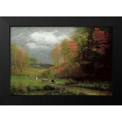 Rainy Day In Autumn, Massachusetts Black Modern Wood Framed Art Print by Bierstadt, Albert