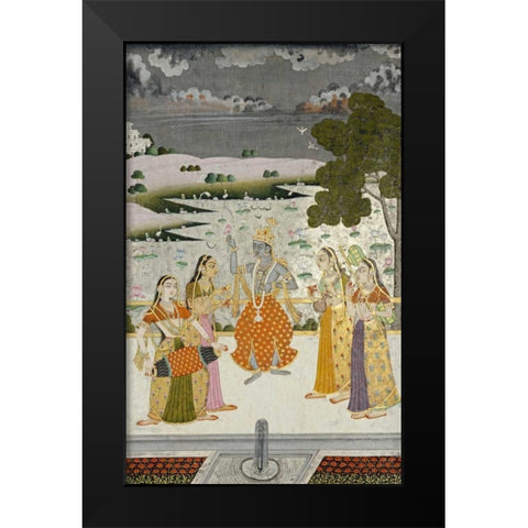 Krishna With The Gopis Black Modern Wood Framed Art Print by Bikaner, Ustad Murad