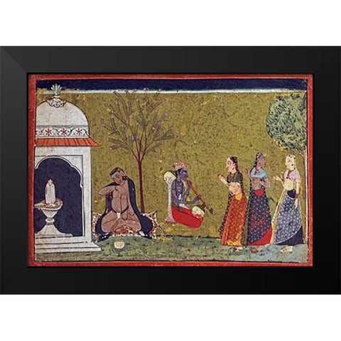 Illustration From a Madhavanala Kamakandala Series Black Modern Wood Framed Art Print by Bilaspur