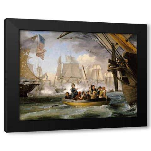 Commodore Perry Leaving The Lawrence Black Modern Wood Framed Art Print by Birch, Thomas