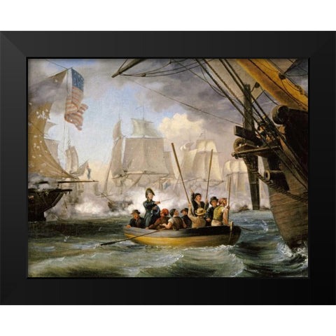 Commodore Perry Leaving The Lawrence Black Modern Wood Framed Art Print by Birch, Thomas