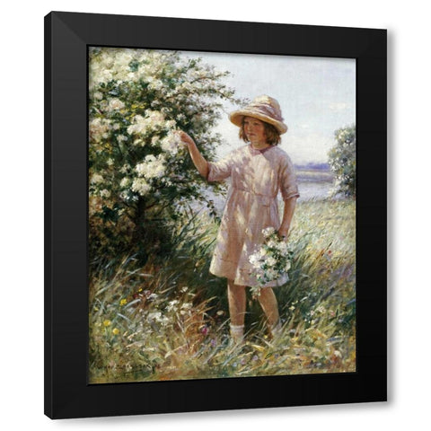 Picking May Blossom Black Modern Wood Framed Art Print with Double Matting by Blacklock, William Kay